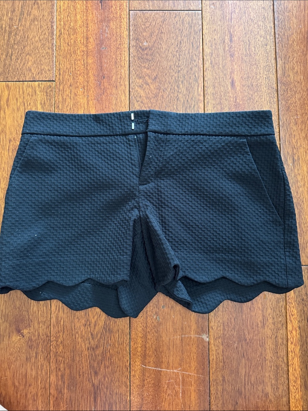 Club Monaco Black Scallop Hem Textured Shorts